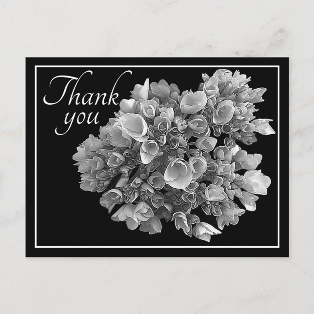 Carte Postale Bouquet d'hortensias noir et blanc pour remercier (Devant)