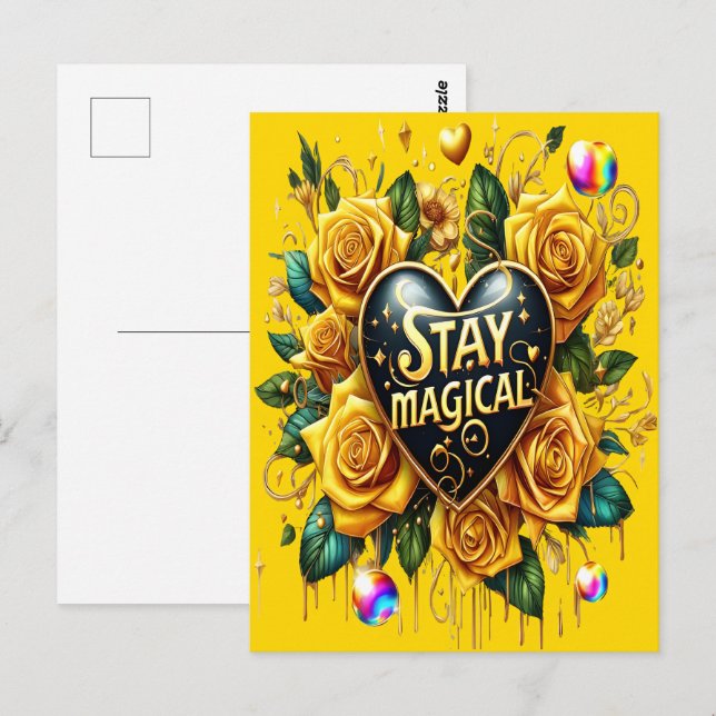 Carte Postale Bouquet enchanteur de Roses d'or et de coeur (Devant / Derrière)