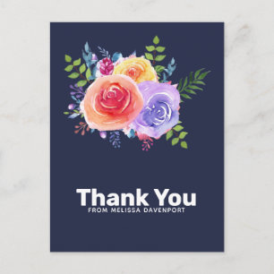 Carte Postale Bouquet Floral de Roses à l'Aquarelle Remerciement