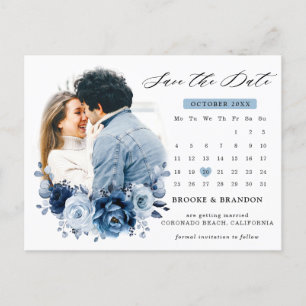Carte Postale Bouquet floral Dusty Blue Slate Navy Enregistrer l