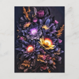 Carte Postale Bouquet Moody fleurs violettes jaunes noirs