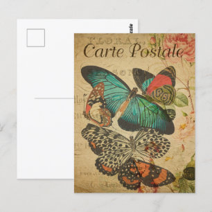 Carte Postale Bouquet papillon Vintage