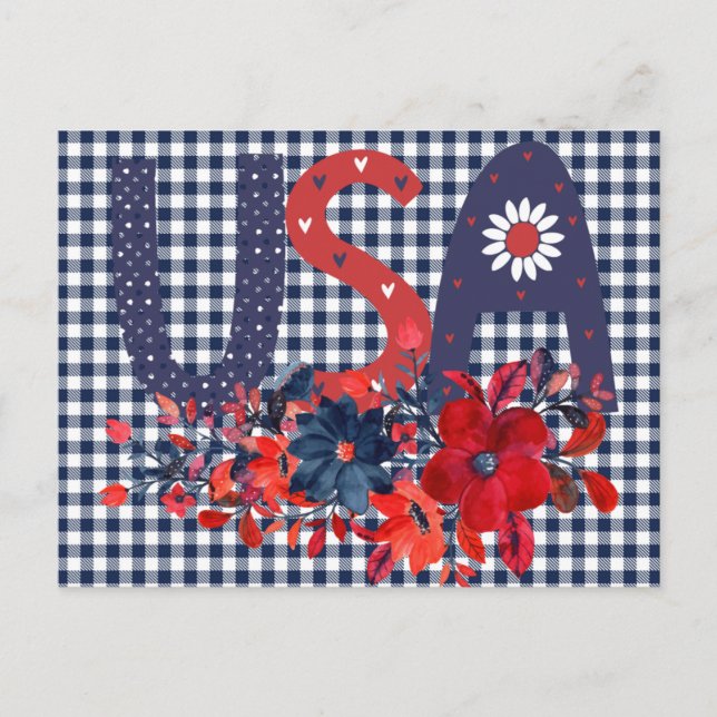 Carte Postale Bouquet Patriotique Rouge Blanc & Bleu USA (Devant)