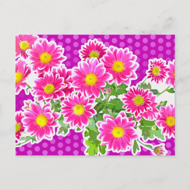 Carte Postale Bouquet & Pots Rose / Asters + votre idée (Devant)
