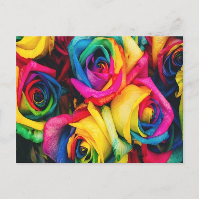 Carte Postale Bouquet Rose arc-en-ciel (Devant)