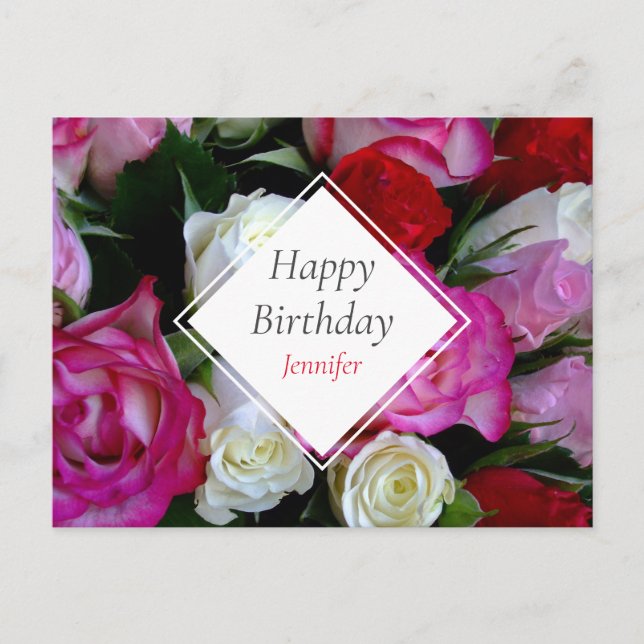 Carte Postale Bouquet rose Joyeux anniversaire (Devant)