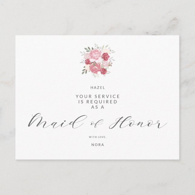 Carte Postale Bouquet rose Serez-vous ma servante d'honneur ? (Devant)