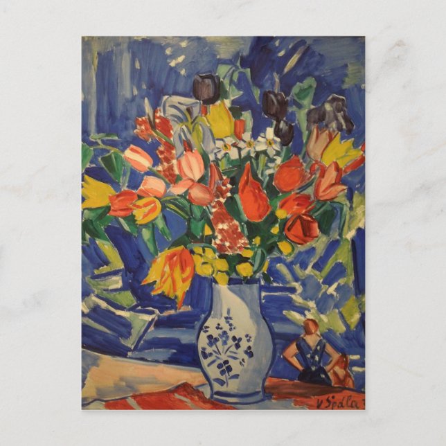 Carte Postale Bouquet vintage avec figures dans l'Arrière - plan (Devant)