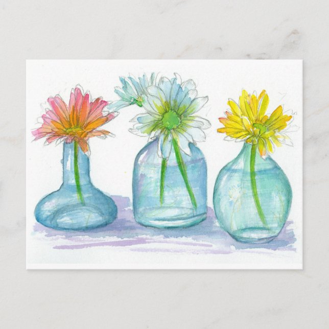 Carte Postale Bouquets de marguerite rose Jaune (Devant)