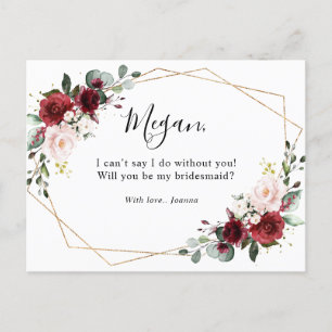 Carte Postale Bourgogne Blush Floral Serez-Vous Ma Femme D'Accue