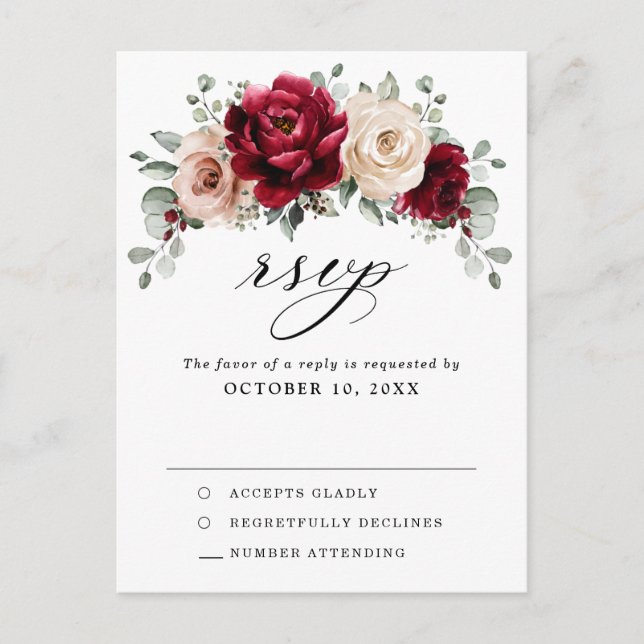 Carte Postale Bourgogne Champagne Ivory Mauve Rose Floral RSVP (Devant)