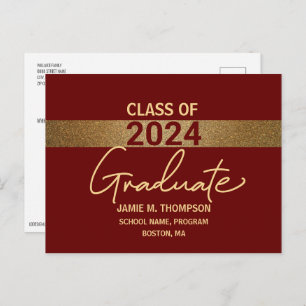 Carte Postale Bourgogne Gold Custom Class of 2024 Graduation