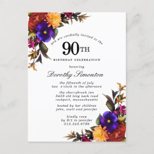 Carte Postale Bourgogne violet jaune 90e anniversaire Invitation