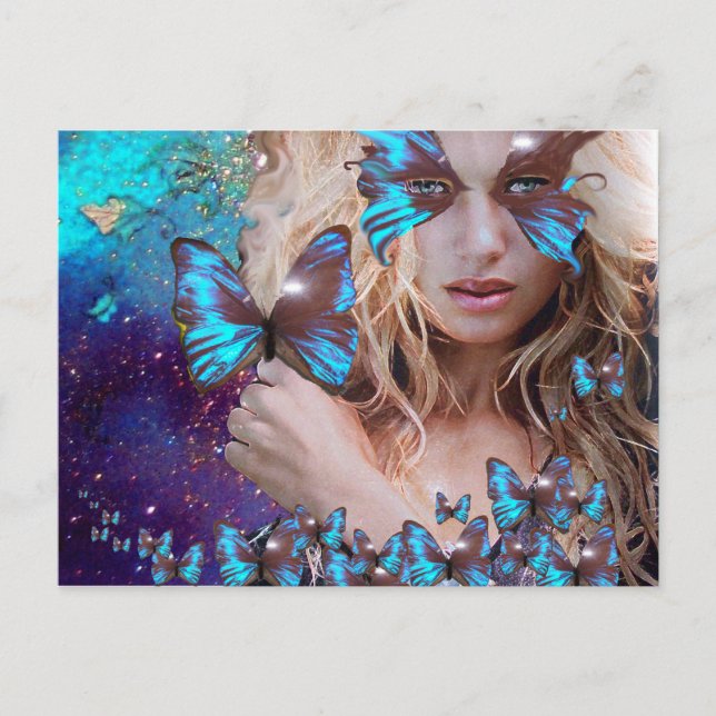 CARTE POSTALE BOUTEILLE BLEUE EN PARKLES OR VERT TURQUOISE (Devant)