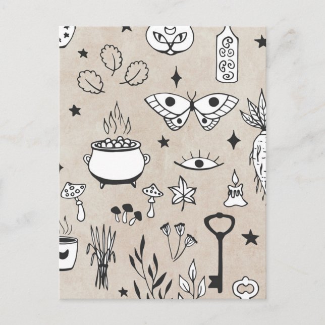 Carte Postale Bouteille de chatte-papillon de Doodle touches de  (Devant)