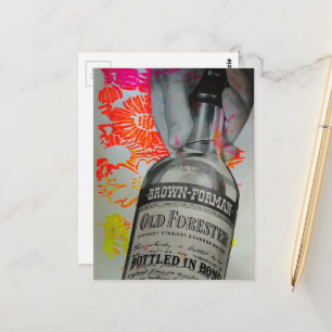 Carte Postale Bouteille de whisky Bottled in Bond collage floral