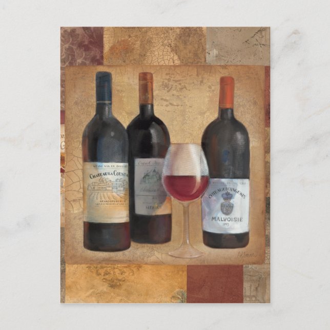 Carte Postale Bouteilles à vin avec verre (Devant)