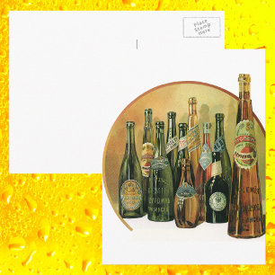 Carte Postale Bouteilles de bière importées vintage, alcool, boi