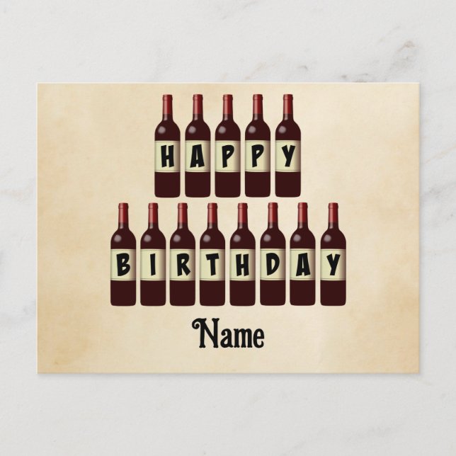 Carte Postale Bouteilles de vin rouge personnalisées Joyeux Anni (Devant)