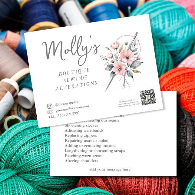 Carte Postale Boutique Couture & Altérations Rose & Grey (Créateur téléchargé)