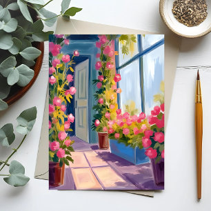 Carte Postale Boutique de fleurs roses Peinture florale