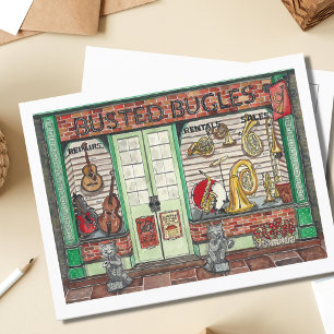 Carte Postale Boutique de musique de musique de bande aquarelle
