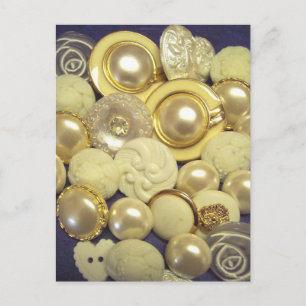 Carte Postale Bouton blanc élégant Collage