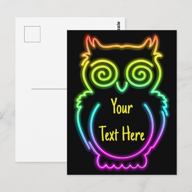 Carte Postale Bouton lumière néon psychédélique hibou (Devant / Derrière)