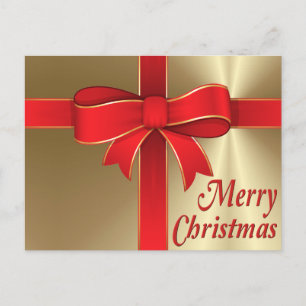Carte postale - Bow rouge et ruban en or