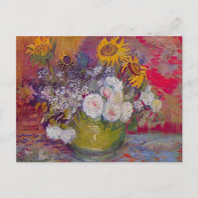 Carte Postale Bowl avec des tournesols et des Roses par Vincent  (Devant)