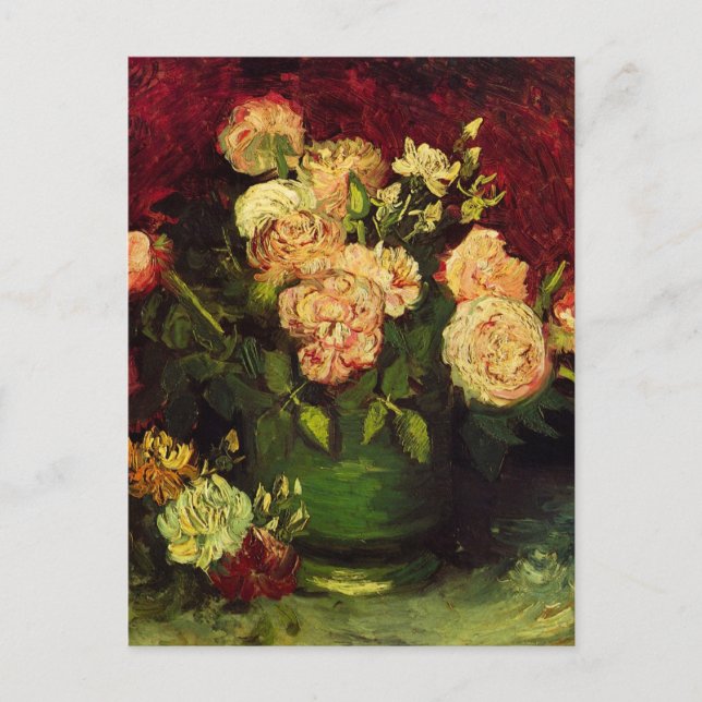 Carte Postale Bowl avec Peonies et Roses par Vincent van Gogh (Devant)