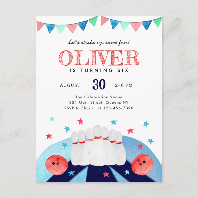 Carte Postale Bowling Boy Anniversaire Fête Grève Un Peu Amusant (Devant)