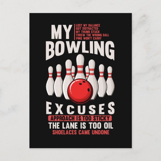 Carte Postale Bowling Excuse l'Humour de Bowler drôle (Devant)