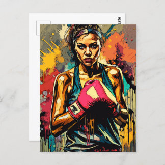 Carte Postale Boxe Femme Moderne Fighter Arts Martiaux Portrait