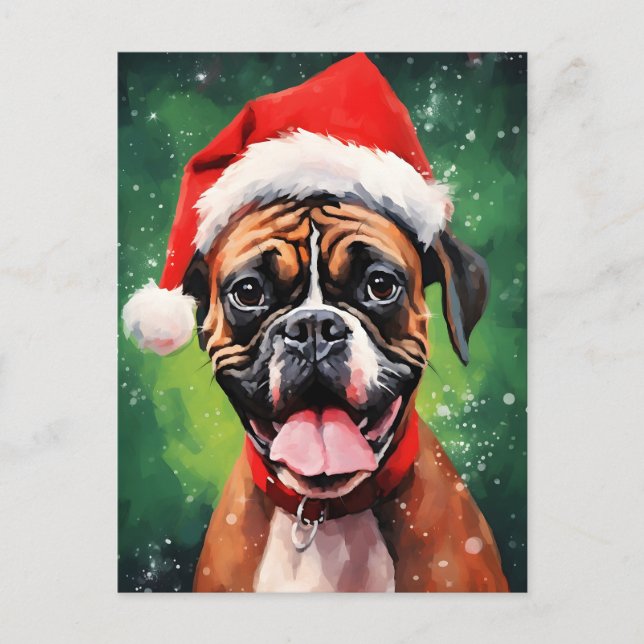 Carte Postale Boxer allemand peinture de Noël (Devant)