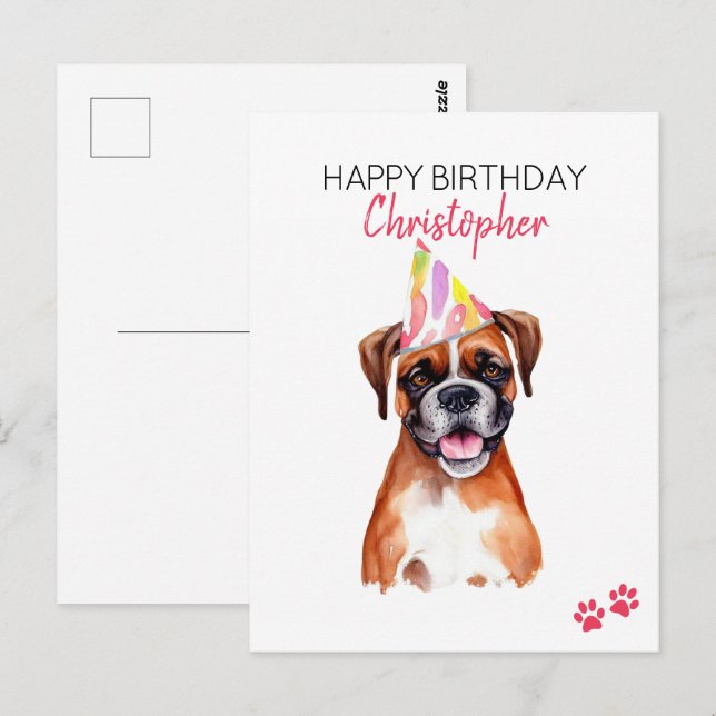 Carte Postale Boxer Personnalisé Joyeux Anniversaire  (Devant / Derrière)