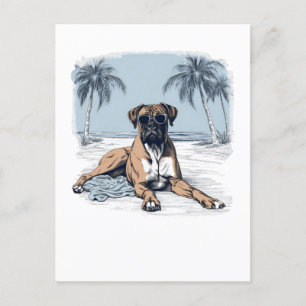 Carte Postale boxeur allemand avec lunettes de soleil à la plage