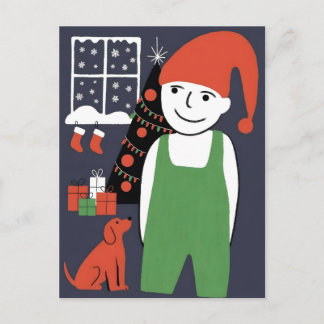 Carte Postale Boy and Dog Christmas 
