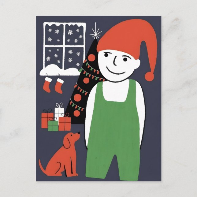 Carte Postale Boy and Dog Christmas  (Devant)