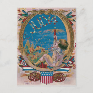 Carte Postale Boy Cannon Fireworks Firecracker