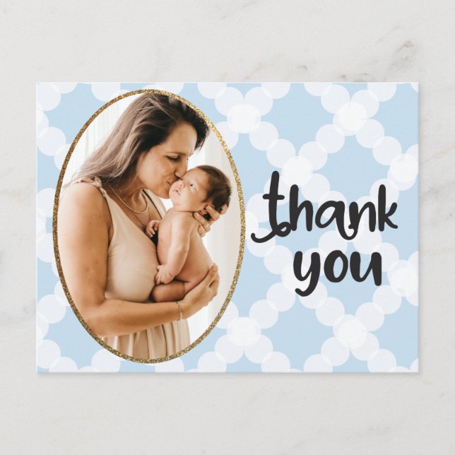 Carte Postale Boy Photo Blue Gold Frame Baby shower Merci (Devant)