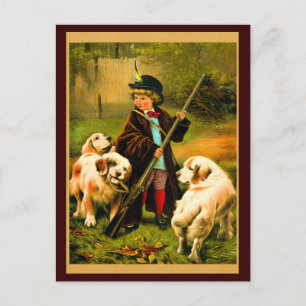 Carte Postale Boy victorien et Chiens de St Bernard