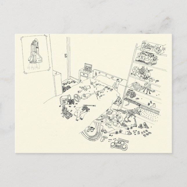 Carte Postale Boys Bedroom Mess Humour de famille Dessin d'en ha (Devant)