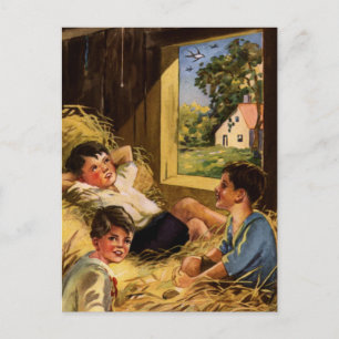 Carte Postale Boys d'art vintage à la ferme en été