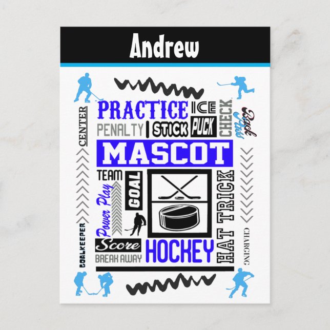Carte Postale Boys Hockey Terminologie Personnalisée Bleu (Devant)