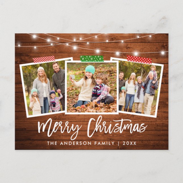 Carte Postale Bracelet Script Artisanat Bande Bois Lumières Noël (Devant)