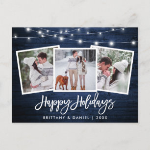 Carte Postale Bracelet Script Bleu Bois Lumières 3 Photo Holiday