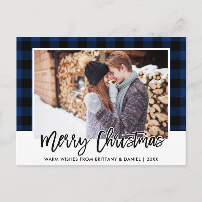 Carte Postale Bracelet Script bleu Plaid Couple photo Noël (Devant)