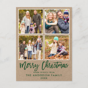 Carte Postale Bracelet Script Kraft Famille 4 Photo Noël Vert