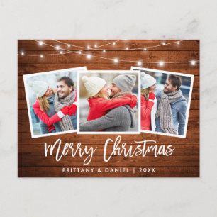 Carte Postale Bracelet Script Rustic Wood Lights Noël 3 Photo